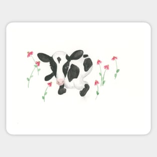 Baby Cow With Cone Flowers Sticker